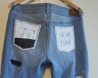 Denim Clothing custom Hand Painted for Boho style denim for custom denim