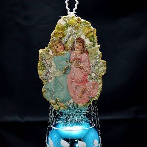 Vintage Christmas Ornament with Dresden Trims, Victorian Die Cuts and  Mercury Glass Beads