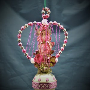Vintage Christmas Ornament with Dresden Trims, Victorian Die Cuts and  Mercury Glass Beads
