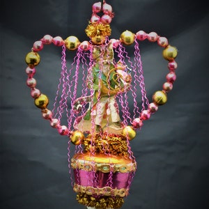 Vintage Christmas Ornament with Dresden Trims, Victorian Die Cuts and  Mercury Glass Beads