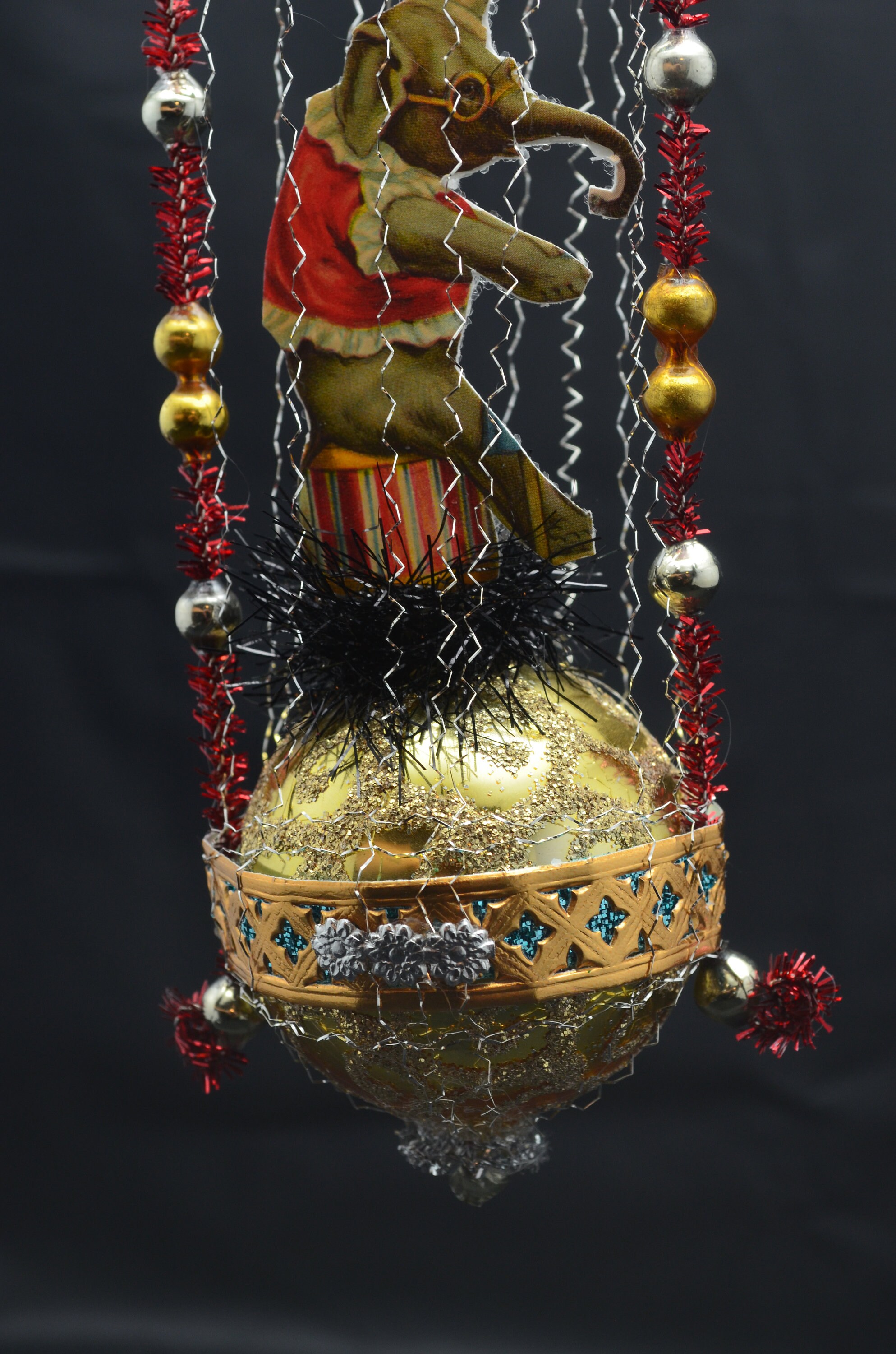 Vintage Christmas Ornament With Dresden Trims, Victorian Die Cuts and