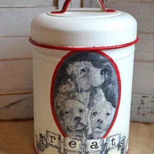 Pet Treat tin for Farmhouse decor for Vintage Look Hand Painted Pet Treat Tin with Vintage Graphics