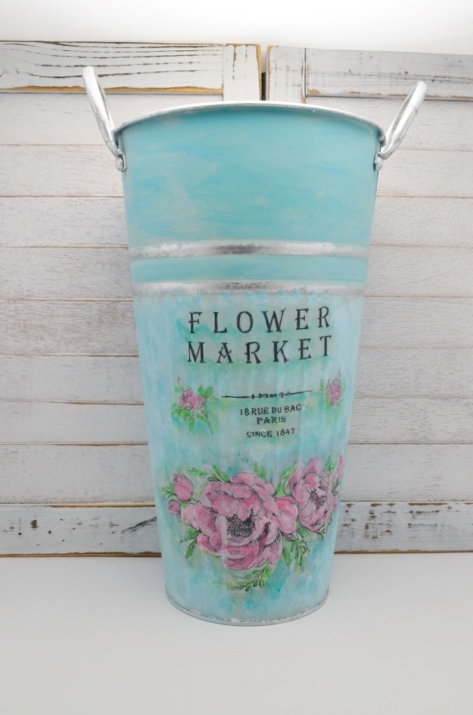 Metal French Flower Market 17 Bucket with Handles