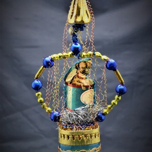 Vintage Christmas Ornament with Dresden Trims, Victorian Die Cuts and  Mercury Glass Beads