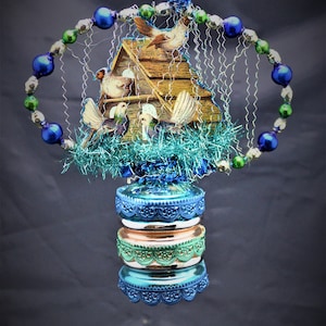 Vintage Christmas Ornament with Dresden Trims, Victorian Die Cuts and  Mercury Glass Beads