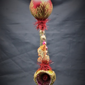 Vintage Christmas Ornament with Dresden Trims, Victorian Die Cuts and  Mercury Glass Beads