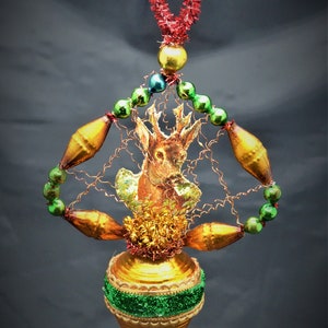 Vintage Christmas Ornament with Dresden Trims, Victorian Die Cuts and  Mercury Glass Beads