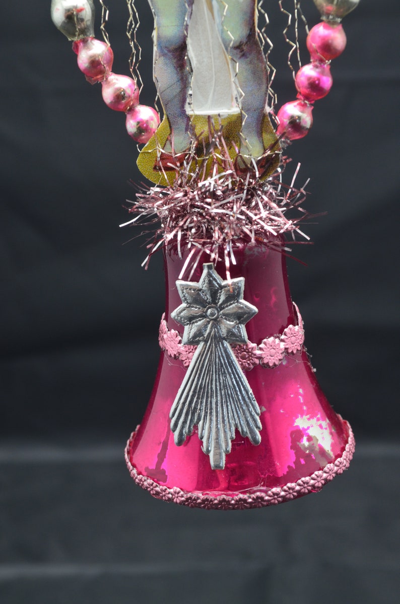 Vintage Christmas Ornament With Dresden Trims, Victorian Die Cuts and