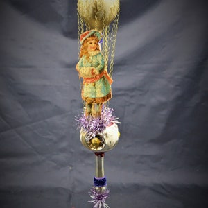 Vintage Christmas Ornament with Dresden Trims, Victorian Die Cuts and  Mercury Glass Beads