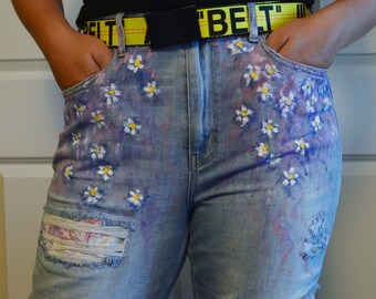 Denim Clothing custom Hand Painted for Boho style denim for custom denim