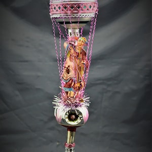 Vintage Christmas Ornament with Dresden Trims, Victorian Die Cuts and  Mercury Glass Beads