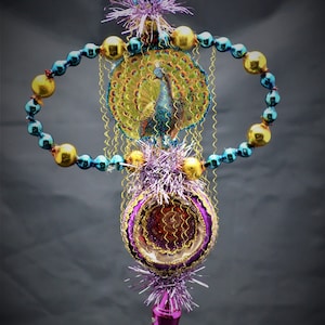 Vintage Christmas Ornament with Dresden Trims, Victorian Die Cuts and  Mercury Glass Beads