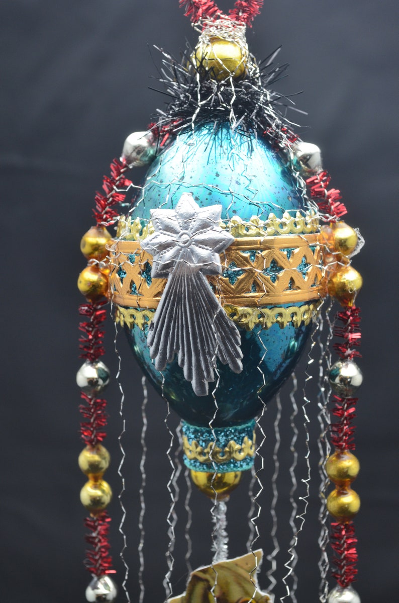 Vintage Christmas Ornament With Dresden Trims, Victorian Die Cuts and