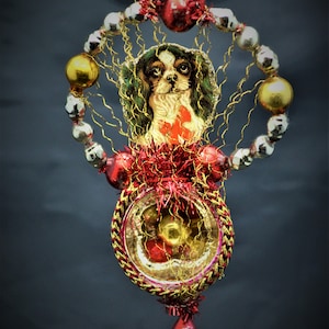 Vintage Christmas Ornament with Dresden Trims, Victorian Die Cuts and  Mercury Glass Beads