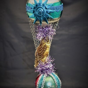 Vintage Christmas Ornament with Dresden Trims, Victorian Die Cuts and  Mercury Glass Beads