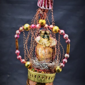 Vintage Christmas Ornament with Dresden Trims, Victorian Die Cuts and  Mercury Glass Beads