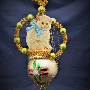 Vintage Christmas Ornament with Dresden Trims, Victorian Die Cuts and  Mercury Glass Beads