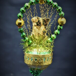 Vintage Christmas Ornament with Dresden Trims, Victorian Die Cuts and  Mercury Glass Beads