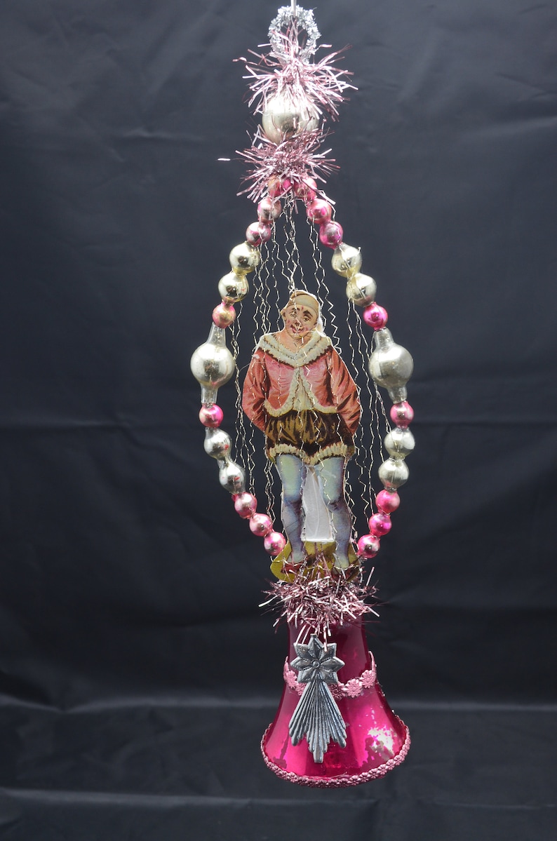 Vintage Christmas Ornament With Dresden Trims, Victorian Die Cuts and