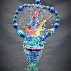 Vintage Christmas Ornament with Dresden Trims, Victorian Die Cuts and  Mercury Glass Beads