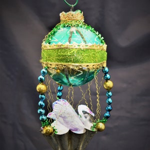 Vintage Christmas Ornament with Dresden Trims, Victorian Die Cuts and  Mercury Glass Beads