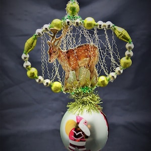Vintage Christmas Ornament with Dresden Trims, Victorian Die Cuts and  Mercury Glass Beads