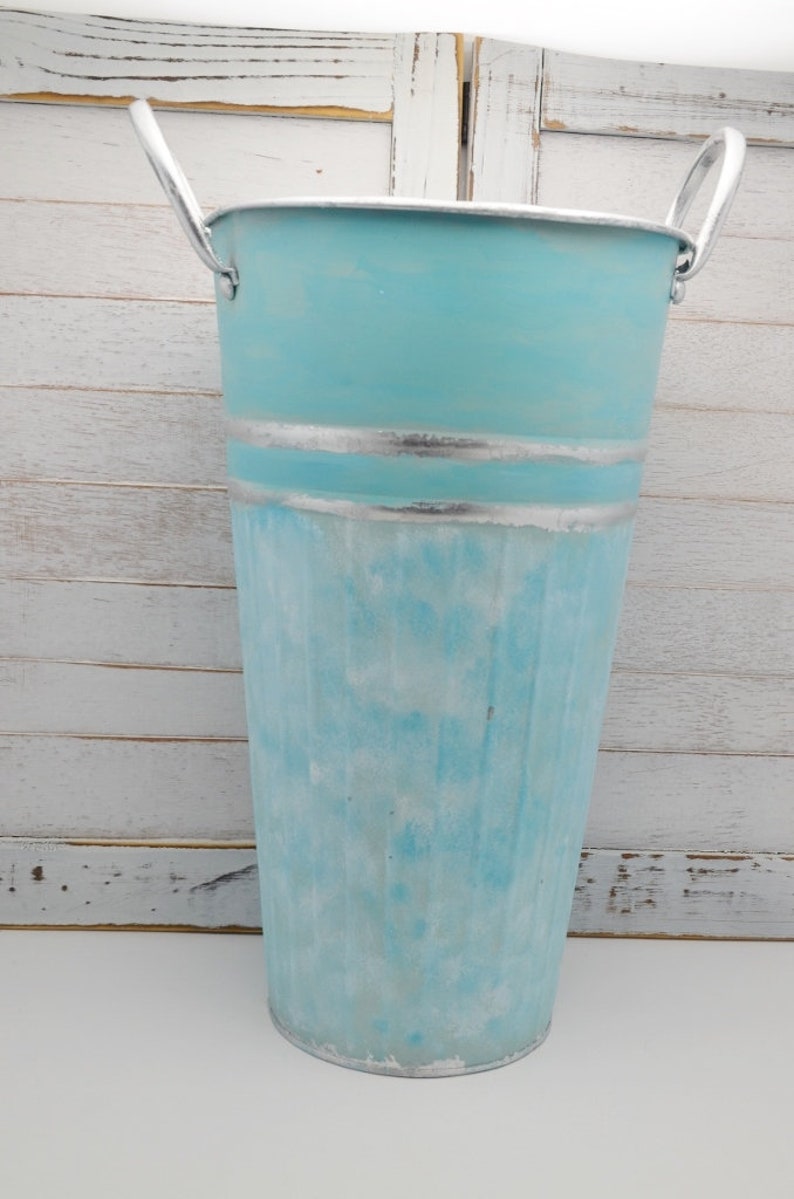 Hand Painted Metal Flower Bucket Vase Etsy