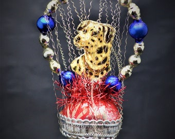 Vintage Christmas Ornament with Dresden Trims, Victorian Die Cuts and  Mercury Glass Beads