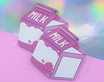 Strawberry uwu MILK Sticky Notes // Stationery Plannar Pastel Kawaii