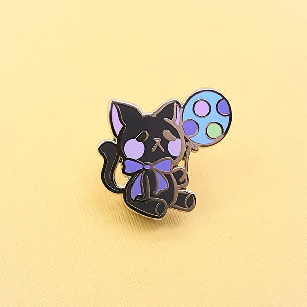 Lonely Friend Sad Kitty Hard Emaille Pin // Original Cat Balloon