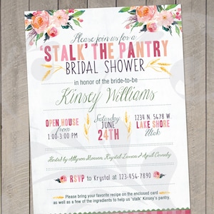 Stalk the Pantry Shower Invitation & Recipe Card: Floral Bridal Invite (Digital File)