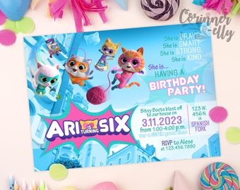 Super Kitties Birthday Invitation | Kitten B-day Party Invite | Cat Superheroes Party Printable | Super Kittens Birthday | Digital File