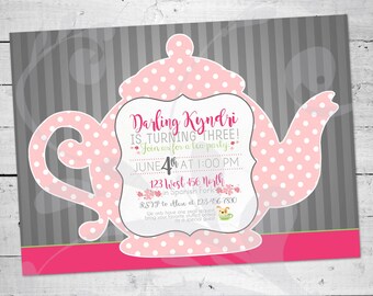 Tea Party Birthday Invitation | Stuffed Animal Tea Party | Tea Time Birthday Party | 3rd Birthday Party for Little Girl | Digital File