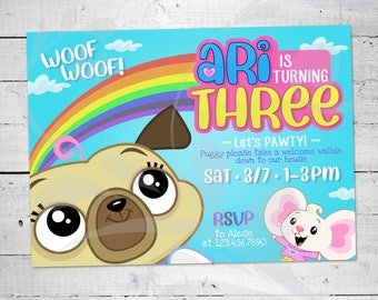 Chip and Potato Birthday Party Invitation | Pug Birthday Invite | 3rd Birthday Pawty Invitation | Chip & Potato B-day Party | Digital File