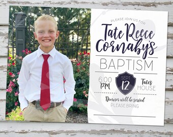 Baptism Photo Invitation | Modern Calligraphy LDS Baptism Invite | Christian Baptism Announcement | First Holy Communion Card | Digital File