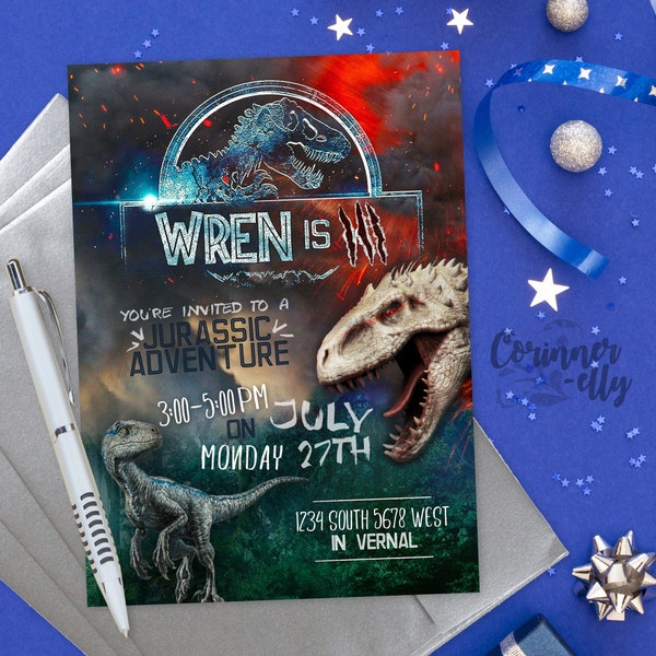 Jurassic World Birthday Invitation: Indominus Rex & Raptor Party Invite (Digital File)