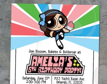 Powerpuff Birthday Invitation: Custom Cartoon Girl Party Invite (Digital File)