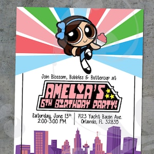 Powerpuff Verjaardagsfeest Uitnodiging | Power Girls Party Uitnodigen | Super Girls Party Afdrukbare | Aangepaste Cartoon Verjaardag Meisje | Digitaal bestand