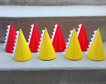 Dinosaur Birthday Cone Hats: Red & Yellow Birthday Favors (8 count)