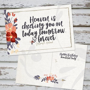 LDS Birthday Postcard | Relief Society Birthday Card | Modern Calligraphy | Watercolor Floral Design | Holland Heaven Quote | Digital Files