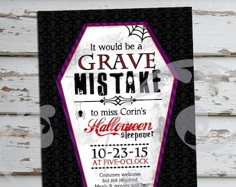 Halloween Birthday Invitation | Costume Party Invite | Grave Mistake Party Invitation | Halloween Sleepover Party Printable | Digital File