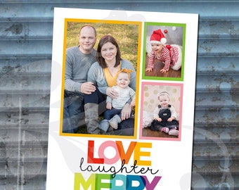 Love, Laughter & Merry Ever After Holiday Card | Bright and Colorful Christmas Card | Photo Collage Greeting Card | Printable Digital File