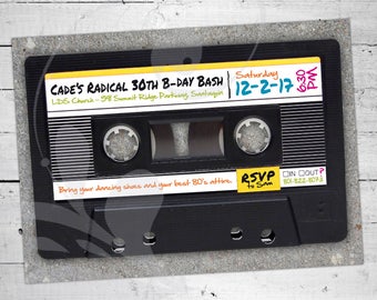 80's or 90's Mixtape Party Invitation | Cassette Tape 30th Birthday Party Invite | Retro Dance Party | 1980's Music Night | Digital File