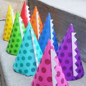 Dinosaur Birthday Party Hats Dinosaur Hats Rainbow Cone Hats with Dinosaur Spikes Glitter Polka-dot Party Favors Party Decorations image 2