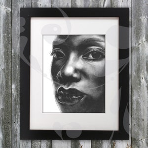 African American Woman Portrait: Charcoal Drawing Reproduction (Digital File)