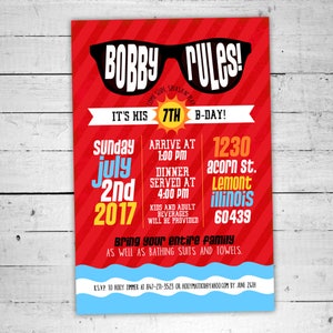 Sunglasses Pool Party Invitation: Summer Birthday Invite (Digital File)