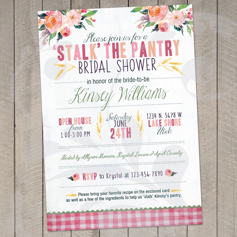 Stalk the Pantry Bridal Shower Invitation Recipe Card Shower Etsy