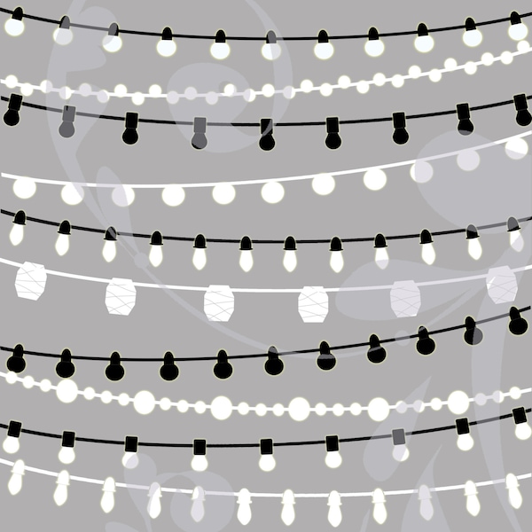 Twinkle Lights, String Lights, Wedding Lights, Fairy Lights, Christmas Lights, Carnival Lights, Light Strands Clipart PNGs | Digital Files