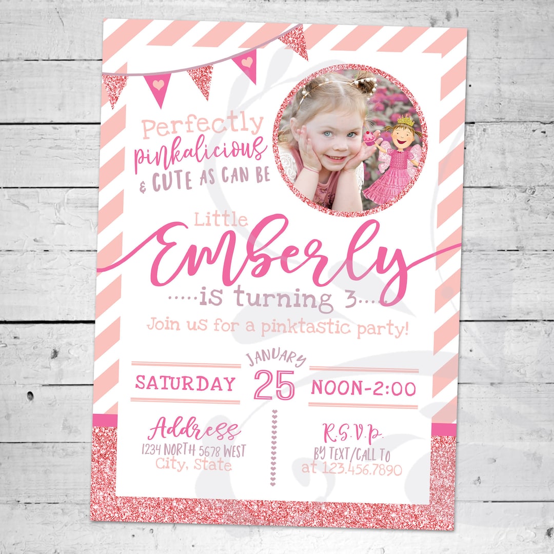 Pinkalicious Birthday Party Invitation | Pink Glitter Birthday Invite ...