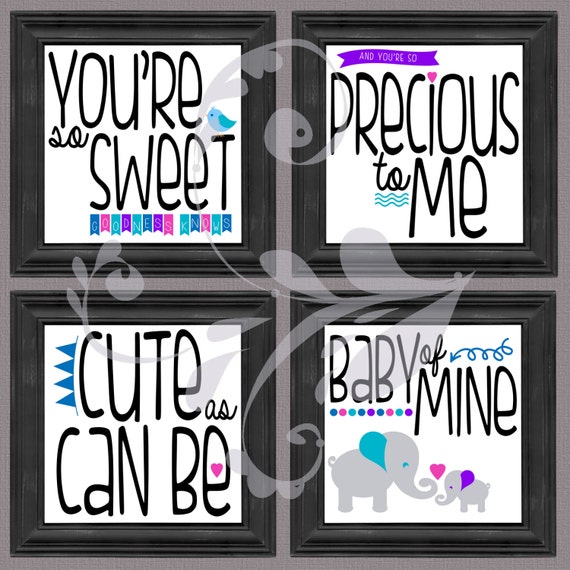 Dumbo 'baby Mine' Lyrics Nursery Wall Art Collage Colorful Elephants With  Teal, Pink, Purple, Banners, Arrow and Heart digital - Etsy